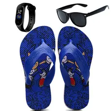 Chinelo Infantil Menino Sonic Super Macio Antiderrapante Com Óculos e Relógio Barato