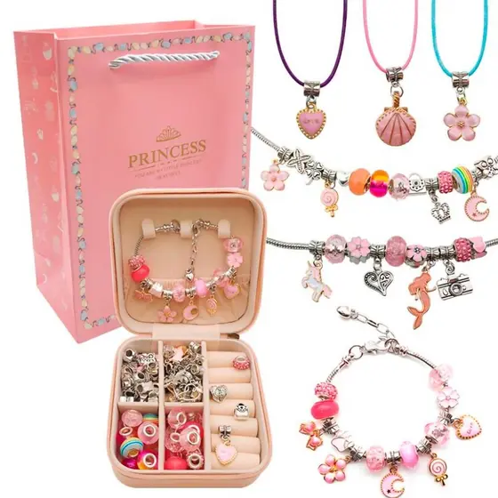 Kit de joias com Miçangas de 66 Peças P/ Montagem de Pulseira Infantil