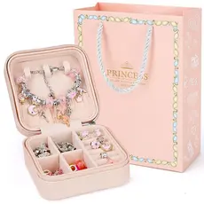 Kit Pulseira Colar Linda Diy 67pçs Com Porta de Joias Infantil Presente De Aniversário Para Meninas