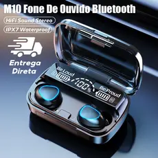Fone Bluetooth M10 TWS 5.1 Sem Fio Estéreo com Case Power Bank, LED, Microfone + Entrega Rápida