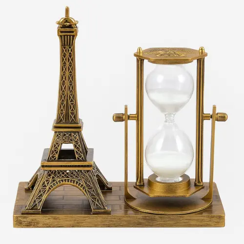 Decoração Torre Eiffel com Ampulheta de Areia Luxo | Enfeite Sofisticada Para Escritório e Sala