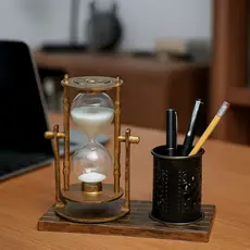 Ampulheta com Porta-Canetas | Torre Eiffel 15 cm Decoração Luxo Escritório Casa