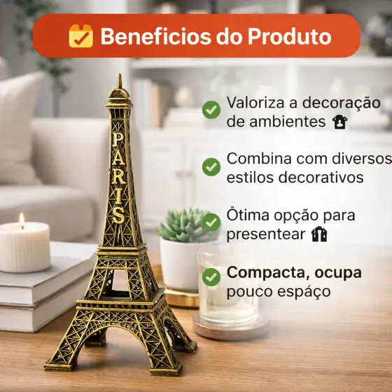 Torre Eiffel de Metal 15cm Presente Decoração Escritório Sala Quarto Eventos