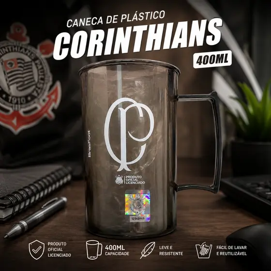 Copo do Corinthians 400ml Plástico Resistente Caneca