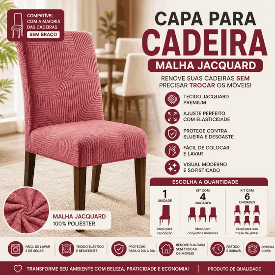 Capa para Cadeira Malha Jacquard Elástica Lavável Sem Braço