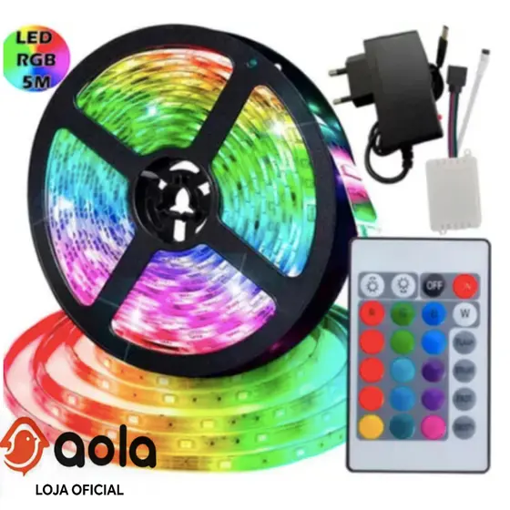 Fita LED RGB 3528 5m com Controle | Iluminação colorida |Fácil de guardar, decoração festiva