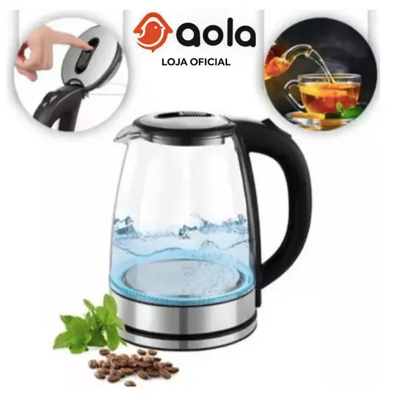 Chaleira Elétrica De Vidro Jarra 2l .110v. Resistente ao calor,  Desligamento Automático