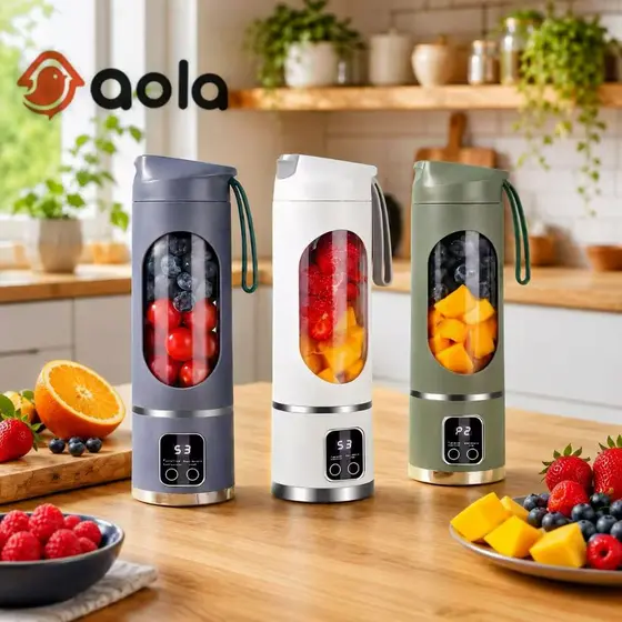 Mini Liquidificador Portátil 450ml com Display Digital e 8 Lâminas 3 Velocidades