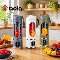 Mini Liquidificador Portátil 450ml com Display Digital e 8 Lâminas 3 Velocidades