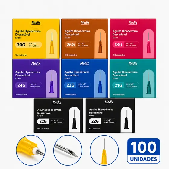 Agulha Medix Hipodérmica Descartável Estéril C/100 UN