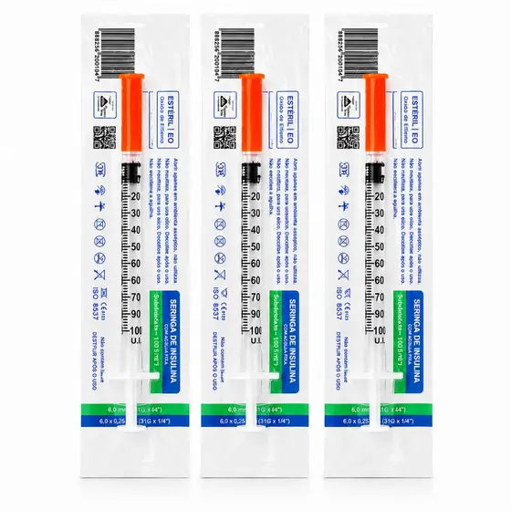 Seringa Insulina 1ml C/Agulha Fixa 6x0,25mm C/10 Unidades Venper