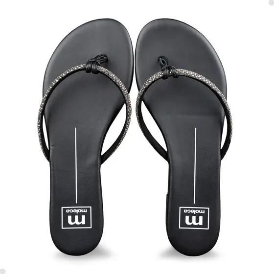 Chinelo Moleca de Dedo Tira Strass Preto Branco Nude Macio Tendência