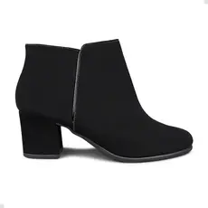 Bota Feminina Salto Baixo Bloco Preta Detalhe Zíper Inverno