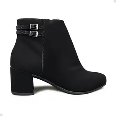Bota Feminina Inverno Preta Cano Curto Fivela Zíper Confortável Leve