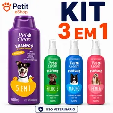 Kit Shampoo 5 em 1 + Perfume para Cães e Gatos Pet Clean