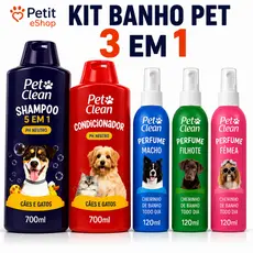 Kit Shampoo 5 em 1 Pet Clean 500ml + Condicionador + Perfume para Cães e Gatos | Higiene Completa