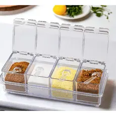 Porta Condimentos Temperos Acrílico Lindo Crystal 4 Potes Cozinha Modelo Quadrado 4 Potes Condimento