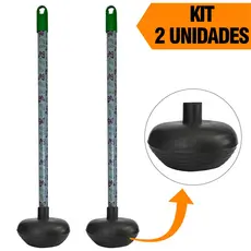 Kit 2 Desentupidores Multiuso Borracha Para Banheiro Ralo Vaso Sanitário Com Cabos de Madeira 60cm