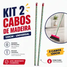 2 Cabos Madeira 1,20m Plastificado Estampado Com Rosca Compatível Com Vassoura Esfregão Rodo Rastelo