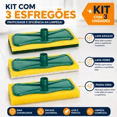 Kit 3 Rodo Esfregão Limpa Vidro, Lava Azulejo, Passa Cera Box Banheiro Piso Multiuso Limpeza S/Cabo