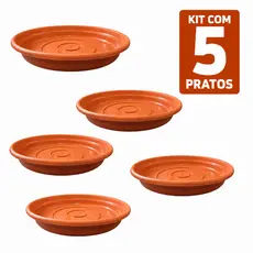 Kit Com 5 Prato Plástico Para Vasos Cor Terra Cota e Preto Grande- IDEAL PARA VASOS DE 9 LITROS