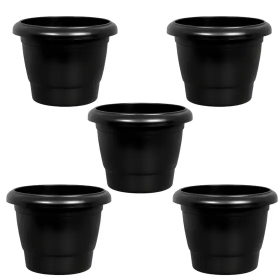 Kit 5 Vasos De Flor Grande Casa Jardim Plástico 9 Litros Para Orquídeas E Plantas Terracota e Preto