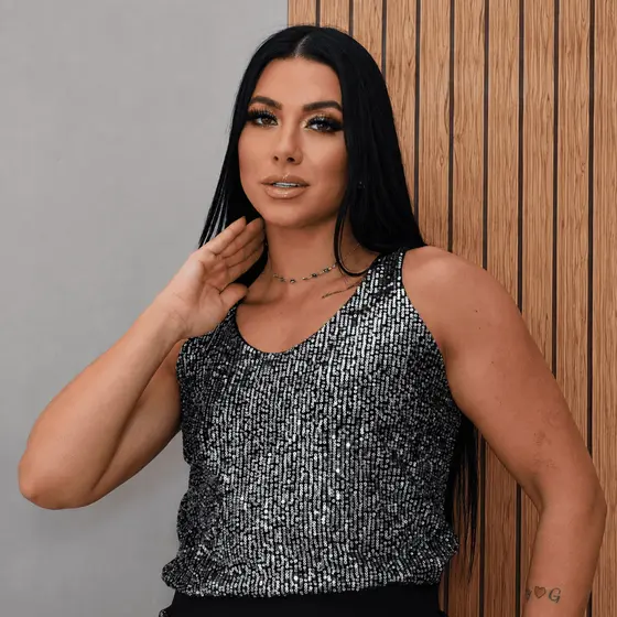 Blusa Regata Feminina De Paetê Elegante Casual Regata Com Brilho