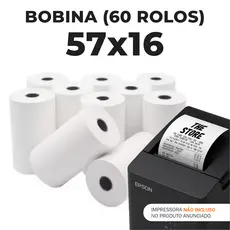 Caixa com 60 Bobinas Térmicas 57x16 Brancas para PDV e Cupom Fiscal