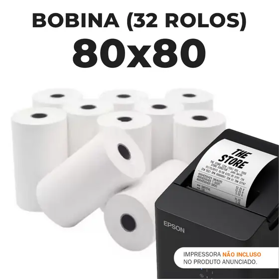 Bobina Termica 80x80 Branca caixa com 32 rolos 80mm Pdv Cupom Fiscal