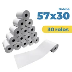 30un Bobina Térmica 57mm 57x30 Pdv Cupom Fiscal Caixa c/ 30 un Unidades Branca