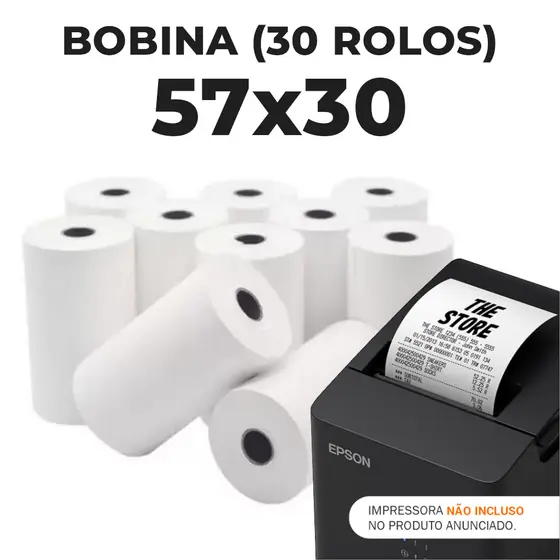 Bobina Termica 57x30 Branca caixa com 30 rolos 57mm Pdv Cupom Fiscal