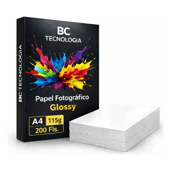 200 Folhas de Papel Fotográfico 115g Premium A4 Glossy (Brilhante) p/ Impressão Jato de Tinta