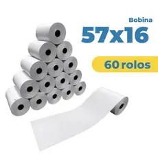 60un Bobina Térmica 57mm 57x16 Pdv Cupom Fiscal Caixa c/ 60 un Unidades Branca