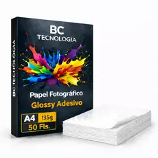 Papel Fotográfico Adesivo 135g A4 Glossy Prova Dágua 50 Folhas