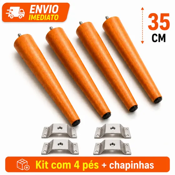 Pés Palitos 35 Cm + Chapinhas Angulo 10º Graus para Rack, Mesa, Sofás, Poltronas e Pufs