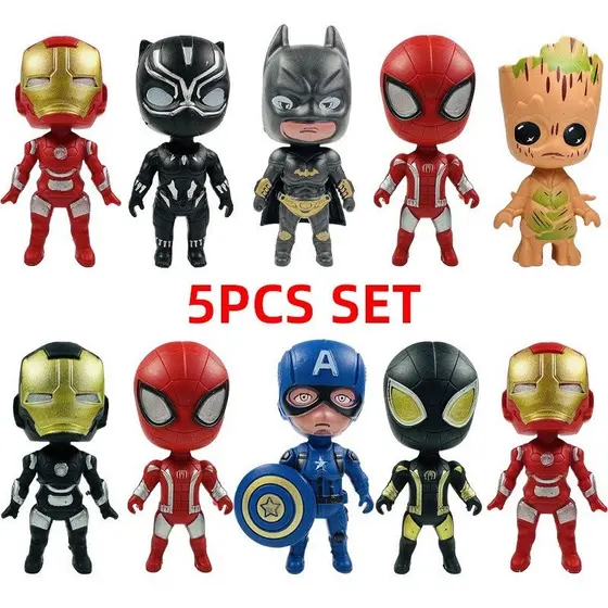 Kit 5 Conjunto de Brinquedos Bonecos Heróis dos Vingadores Embalagem para Presente