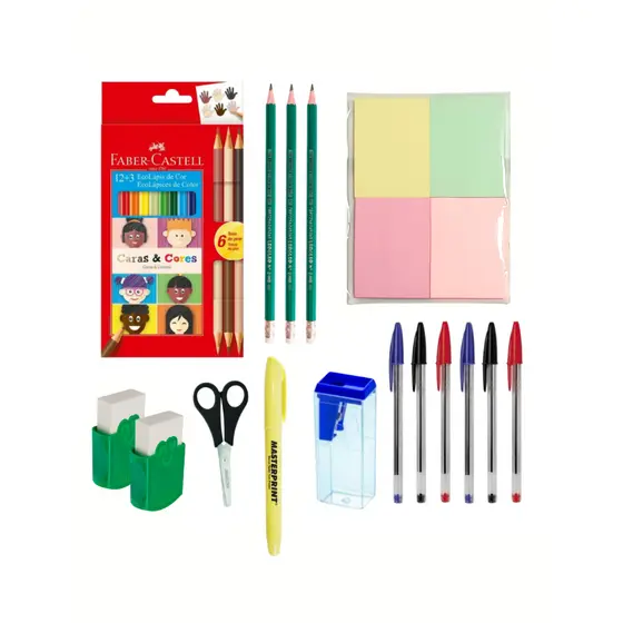 Kit Escolar com Lápis de Cor + Itens de Estojo Material Completo