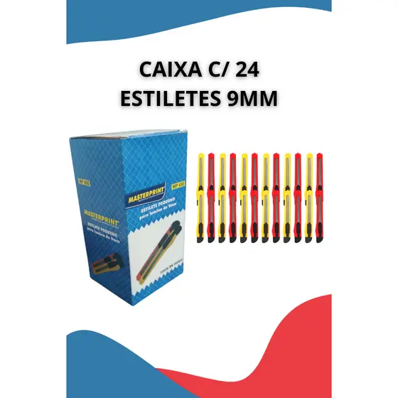 Kit 24 Estiletes 9mm Masterprint Simples Caixa