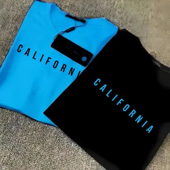 Kit 2 Camisetas Masculinas 100% Algodão Confortável Estampa California Manga Curta Gola Redonda Dia a Dia Unissex