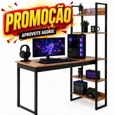 Mesa Gamer Home Office com Estante 5 Nichos Escritório Completa Moderna Industrial