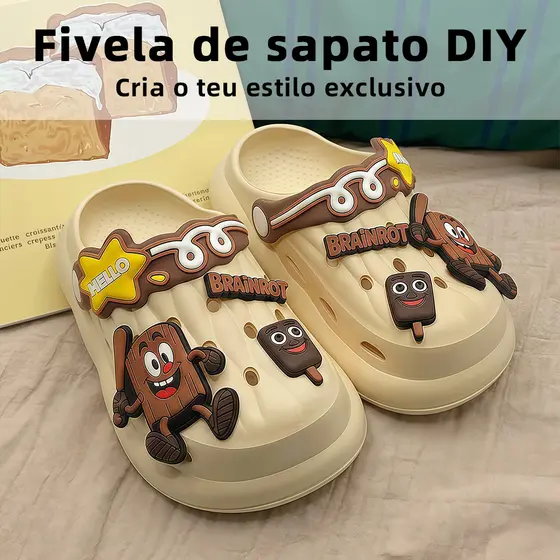 Babuche Feminino EVA leve macio antiderrapante acompanha bottons acessórios para customização estilo confortável