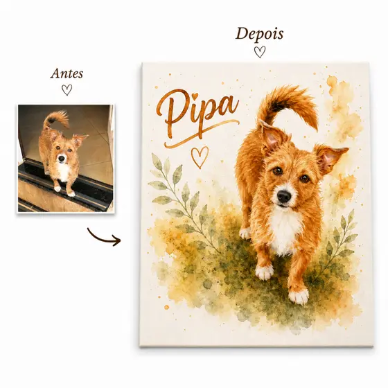 Quadro Decorativo Personalizado Pet Desenho Animais Aquarela Cachorro Gato Calopsita Sua Arte