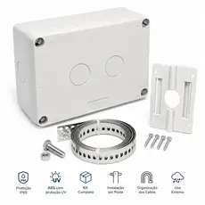 Caixa Hermética IP65 P/ Câmera CFTV Externa Kit Cinta + Suporte P/ Poste 16x11 ABS UV