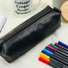 Estojo 1 Divisória Escolar Couro Liso Vários Modelos Multiuso Universal e Cores Organizador