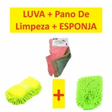 Conjunto Esponjas Com Pegadores Pano De Limpeza E Luvas Multiuso Microfibra Lavagem Automotiva Carro Moto Caminhão 30Cm