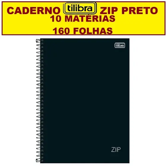 Caderno Tilibra 10 Matérias 160 Folhas Zip Preto Cadernos Espiral Universitário Escolar Faculdade