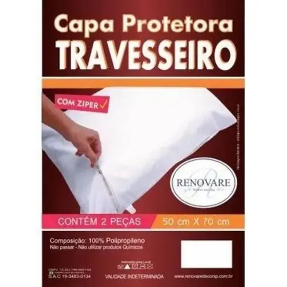 OFERTA Conjunto Com 2 Capas Capa 50x70cm Renovare Protetora Protetores Para Travesseiro Branco