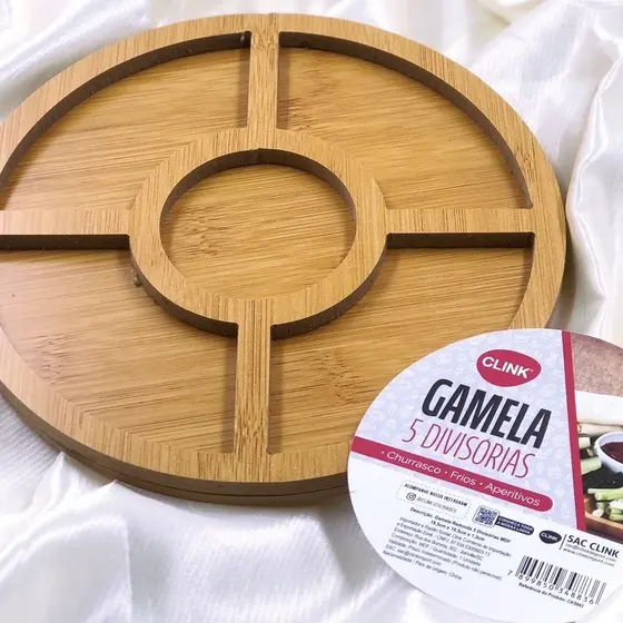 Gamela Petisqueira 30x30Cm MDF Com 5 Divisões Churrasco Frios Aperitivos Decorativo
