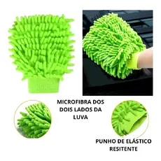 Luvas Multiuso Microfibra Chenille Premium Lavagem Automotiva Carro Moto Caminhão Verde 25x14x2.5Cm Útil E Prático