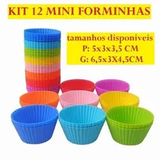 KIT 12 Mini Forminha De Silicone 5x3x2CM E 6,5x3X4,5Cm Para Bolo Forma De Cupcakes Prático Colorido
